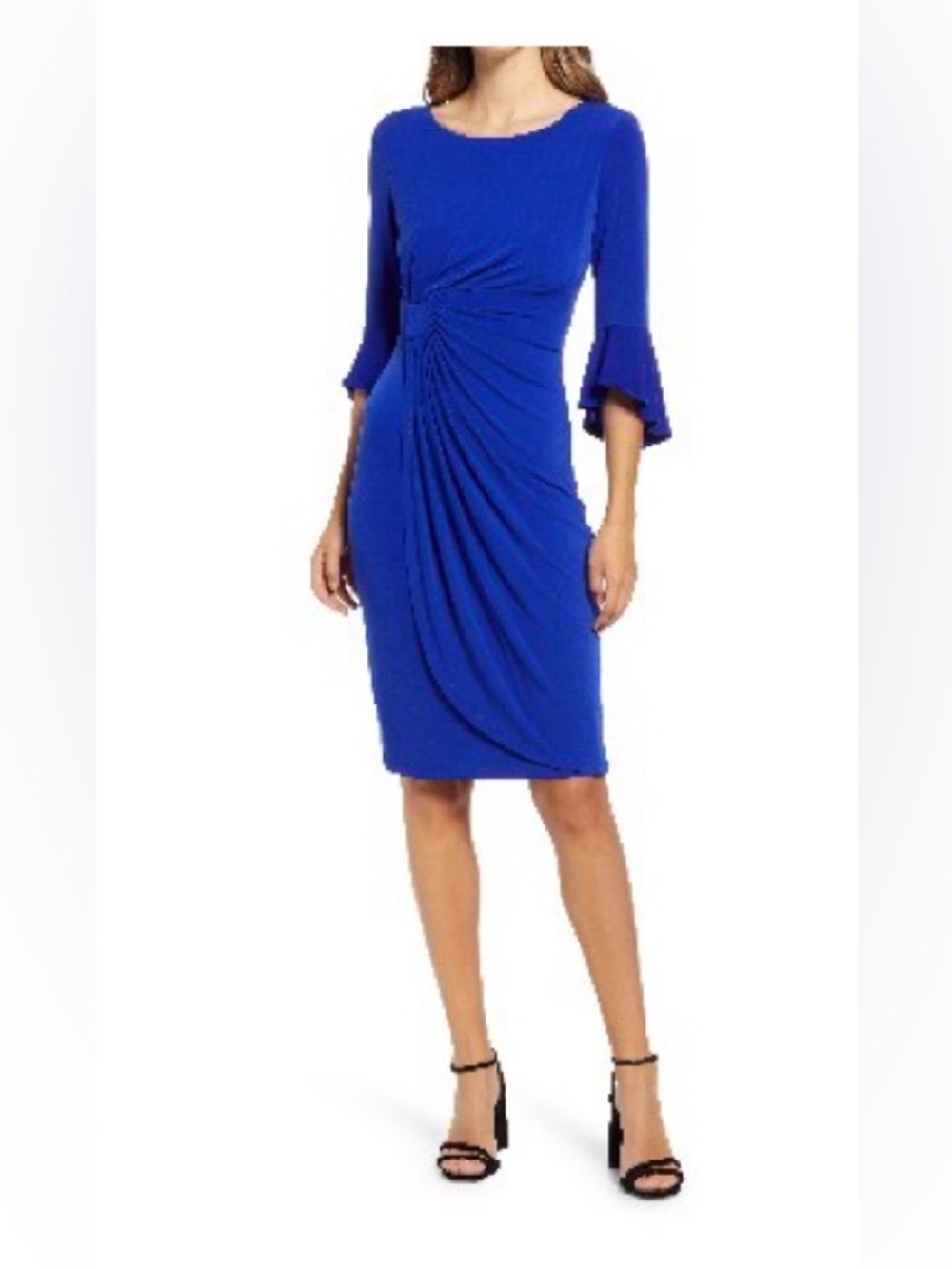connected apparel Cobalt Blue Draped Midi Dress
